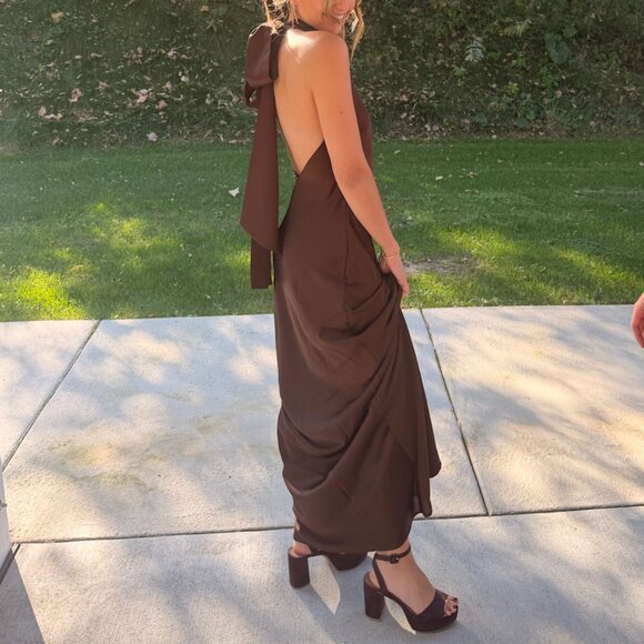 Show Me Your Mumu Lisa Maxi Dress Chocolate Satin - Size XS - Picture 7 of 11
